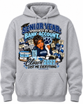 Gray pullover hoodie, approved Senior Year Class of 2027 graphic ending above pocket