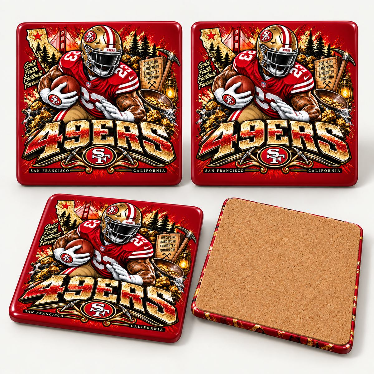 San Francisco 49ers full-coverage ceramic coaster set of four - Blue Butterfly Boutique