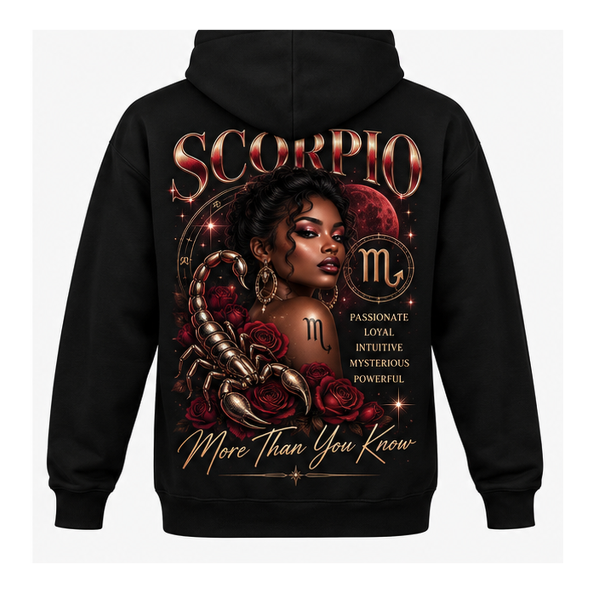 Scorpio black pullover hoodie with one large back design only