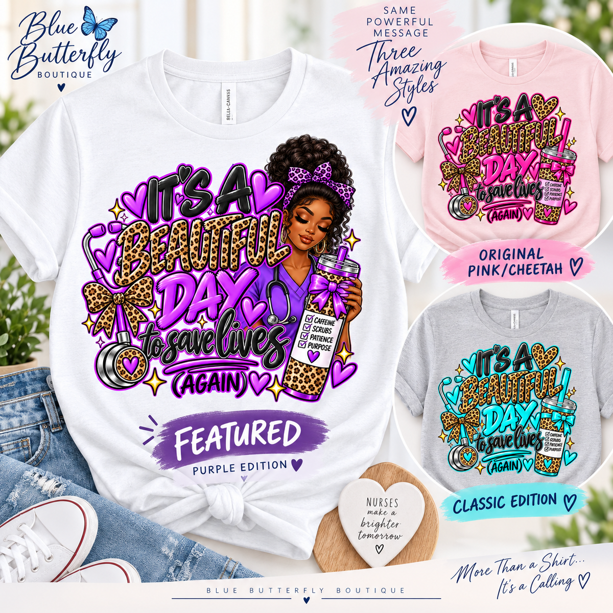 It's a Beautiful Day to Save Lives Again Purple African American featured Stable-ish T-shirt with all three design options