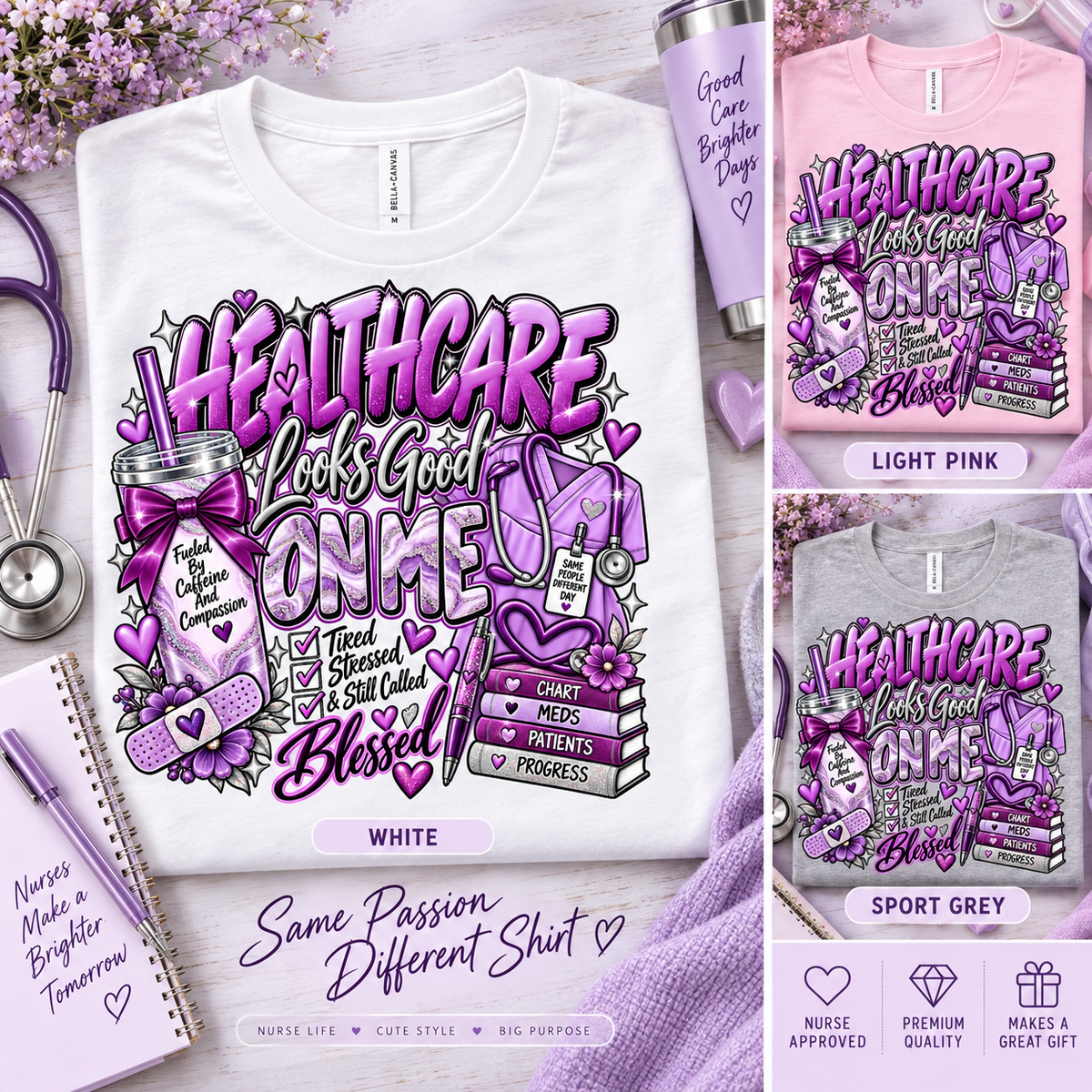 Healthcare Looks Good On Me purple feminine Stable-ish T-shirt mockup