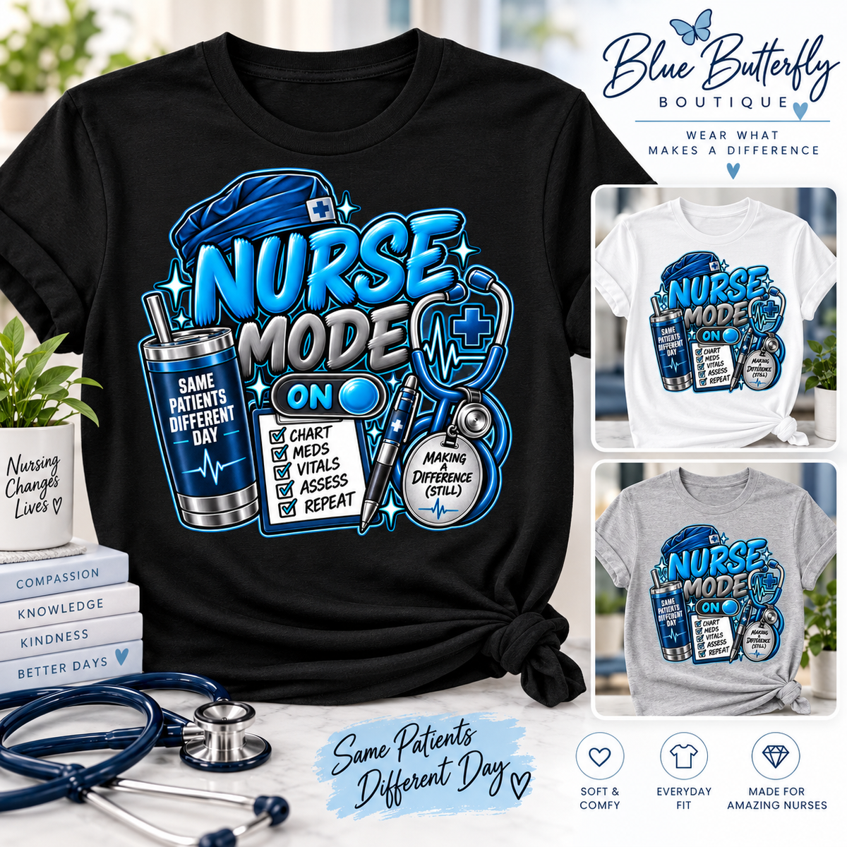 Nurse Mode On blue edition approved Stable-ish healthcare T-shirt mockup