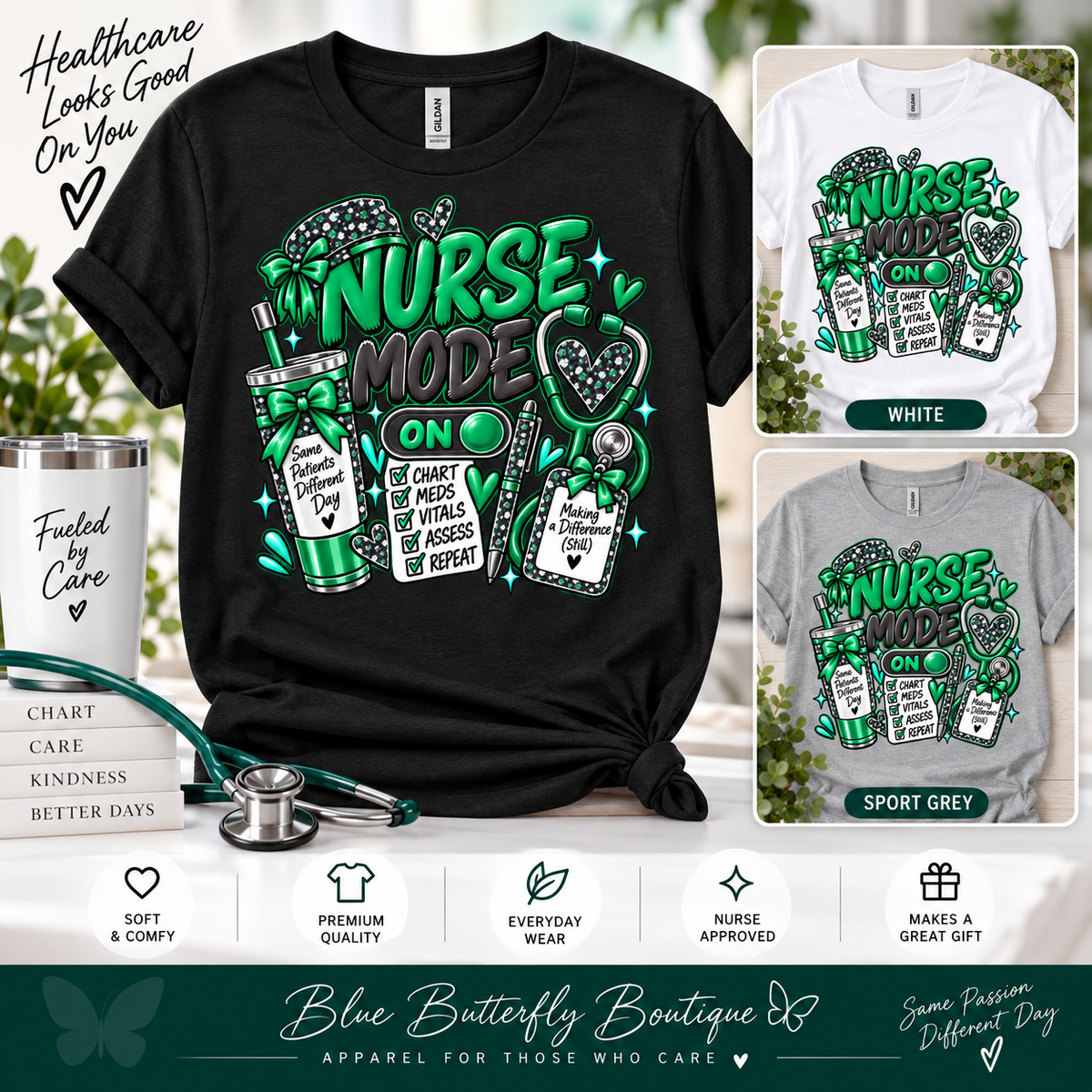 Nurse Mode On green edition approved Stable-ish healthcare T-shirt mockup