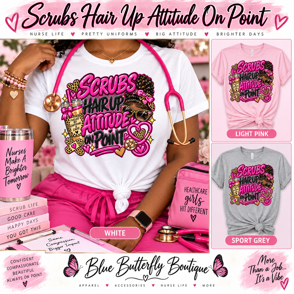 Scrubs Hair Up Attitude On Point Stable-ish healthcare T-shirt mockup with African American version