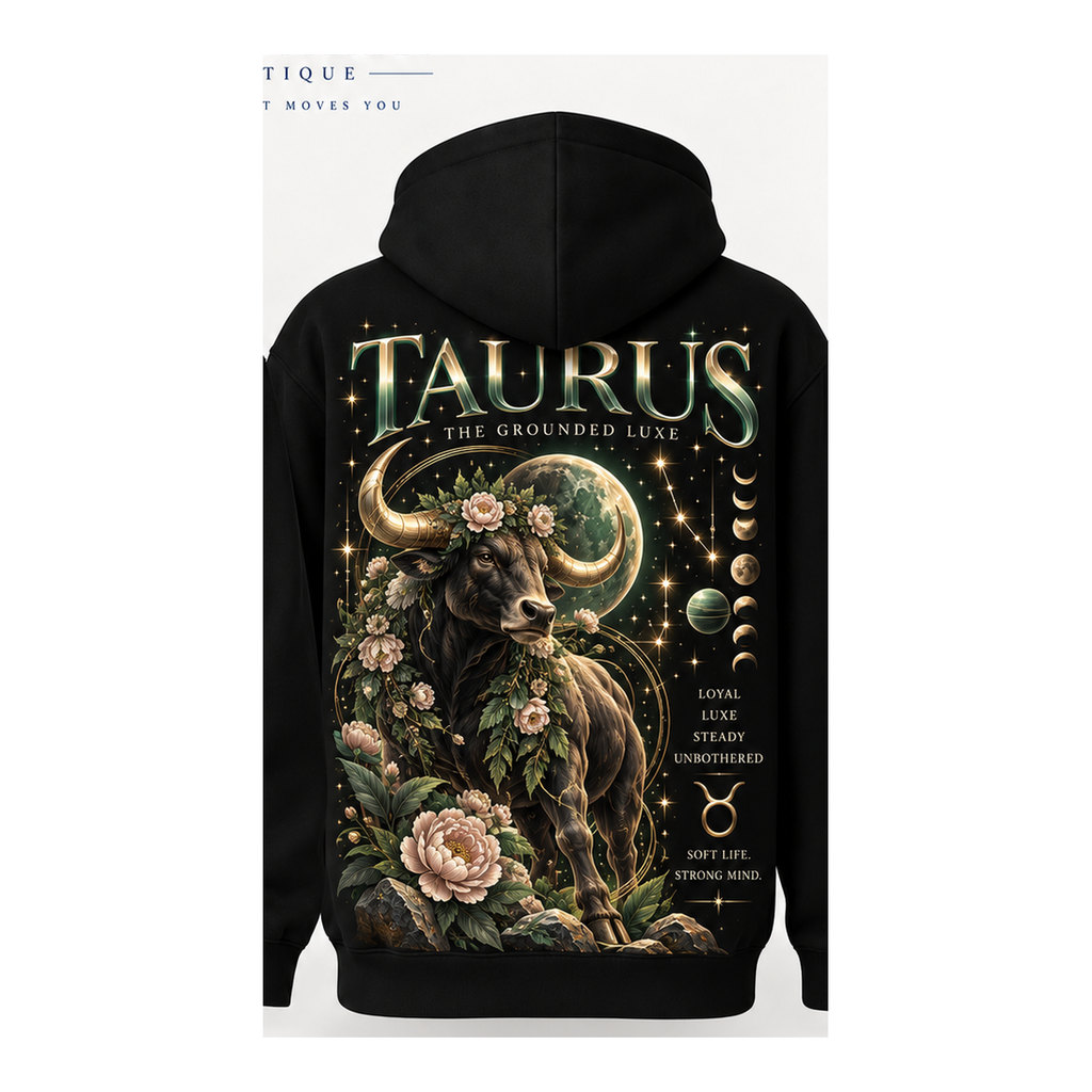 Taurus black pullover hoodie with one large back design only