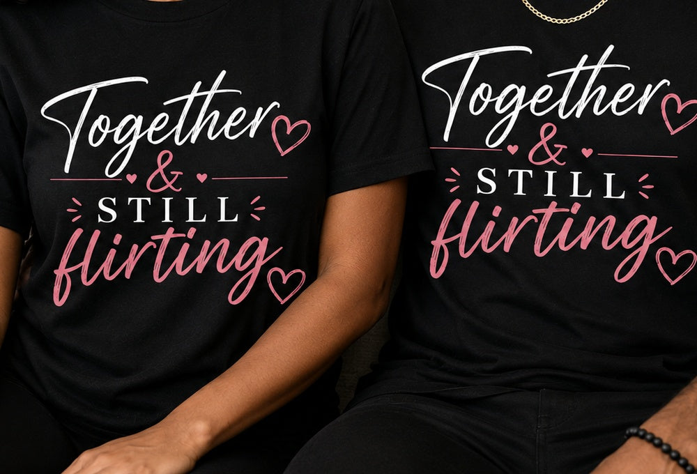 Close-up of Together and Still Flirting unisex T-shirt print