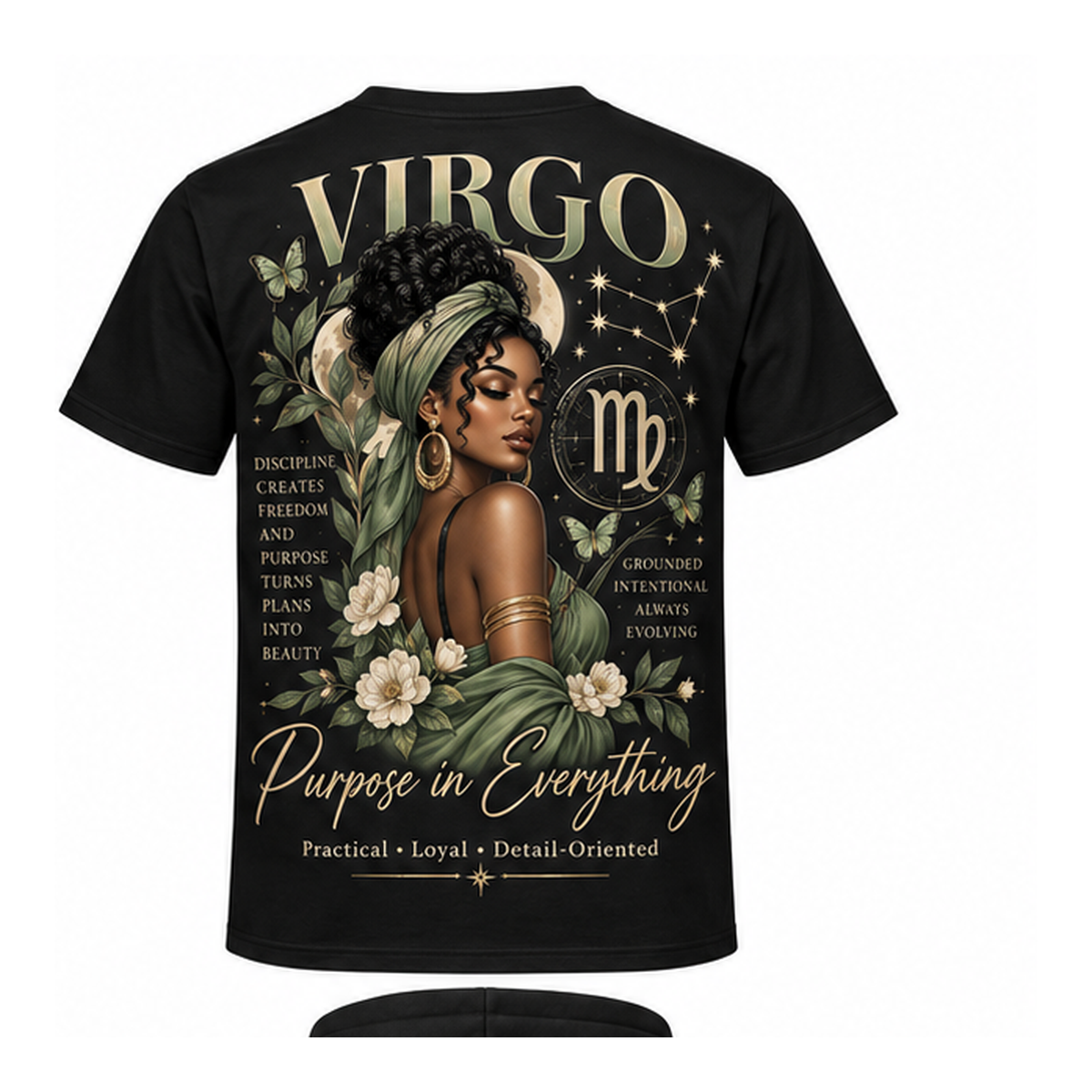 Virgo black unisex T-shirt with one large back design only