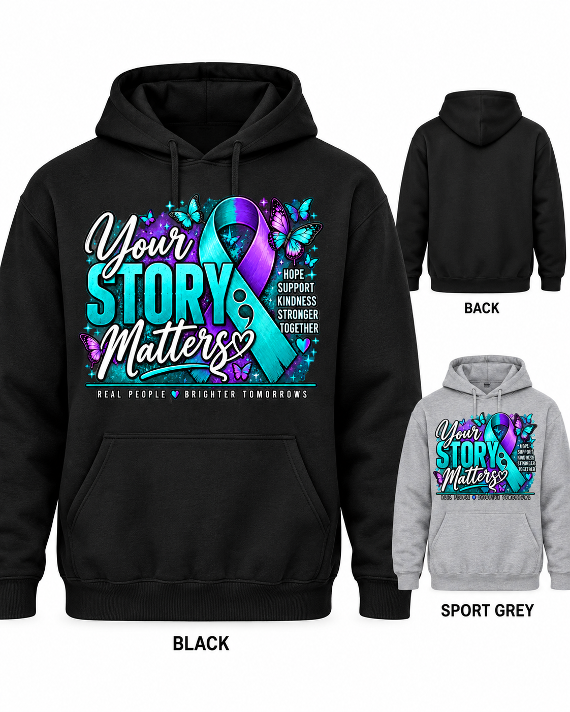 Your Story Matters adult suicide prevention awareness pullover hoodie with semicolon symbol