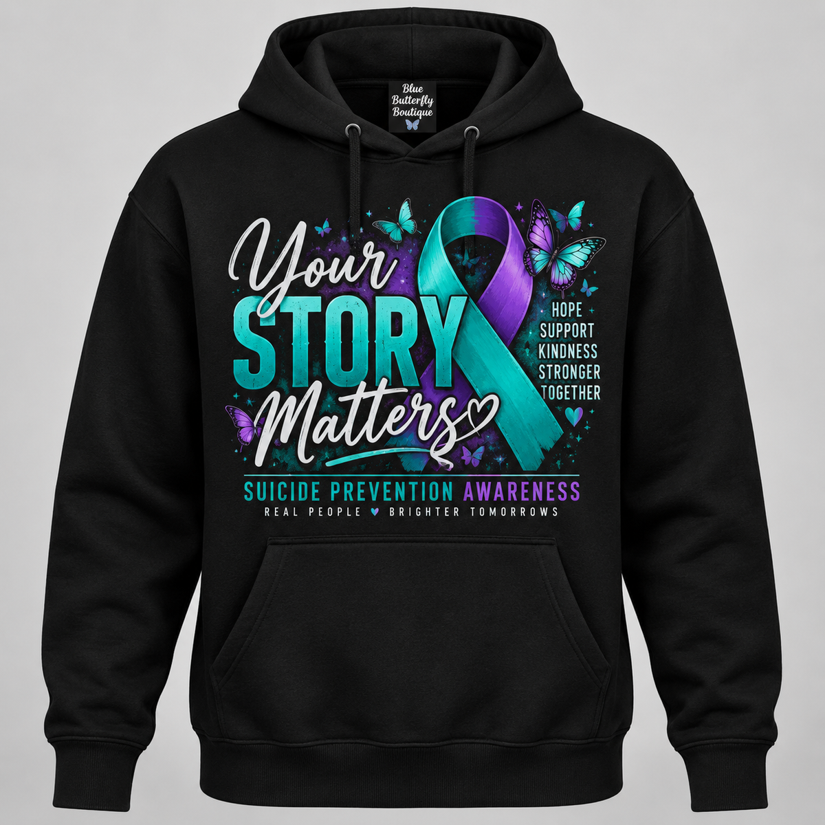 Your Story Matters suicide prevention awareness black pullover hoodie mockup