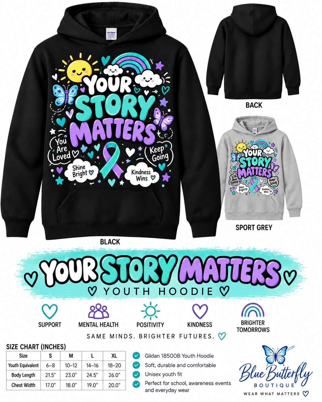 Your Story Matters youth encouragement and suicide prevention awareness hoodie mockup